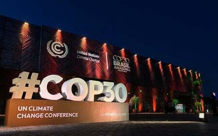 COP30 logo in front of Belém negotiations centre