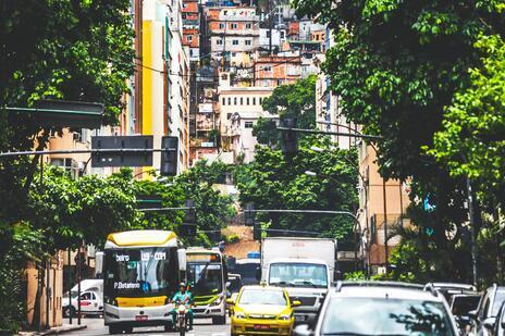 City traffic in Copacabana, Rio de Janiero, Brazil