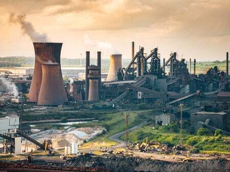 Aerial shot of steel plant in Scunthorpe