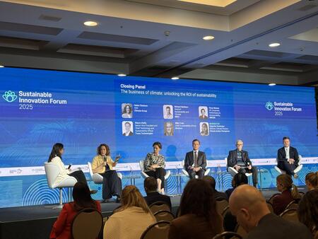 Helen Clarkson, CEO, Climate Group speaking on a panel